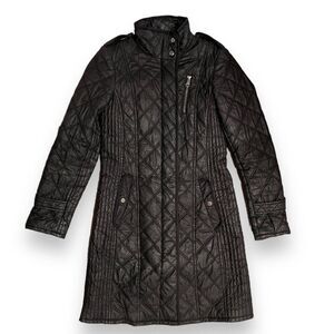 Marc New York Jacket WMNS‎ S Black Quilted Long Andrew Marc Stand Collar Pockets